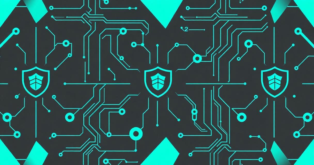 Circuit board with shield icons representing professional indemnity insurance for AI developers