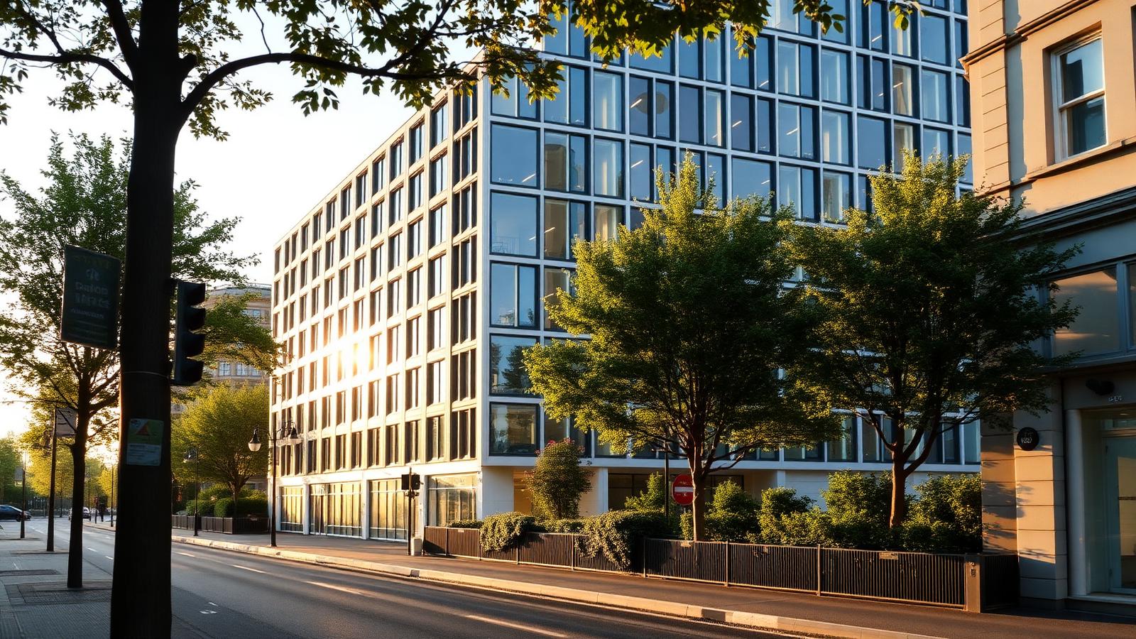 Modern UK commercial investment property at golden hour representing property owners insurance