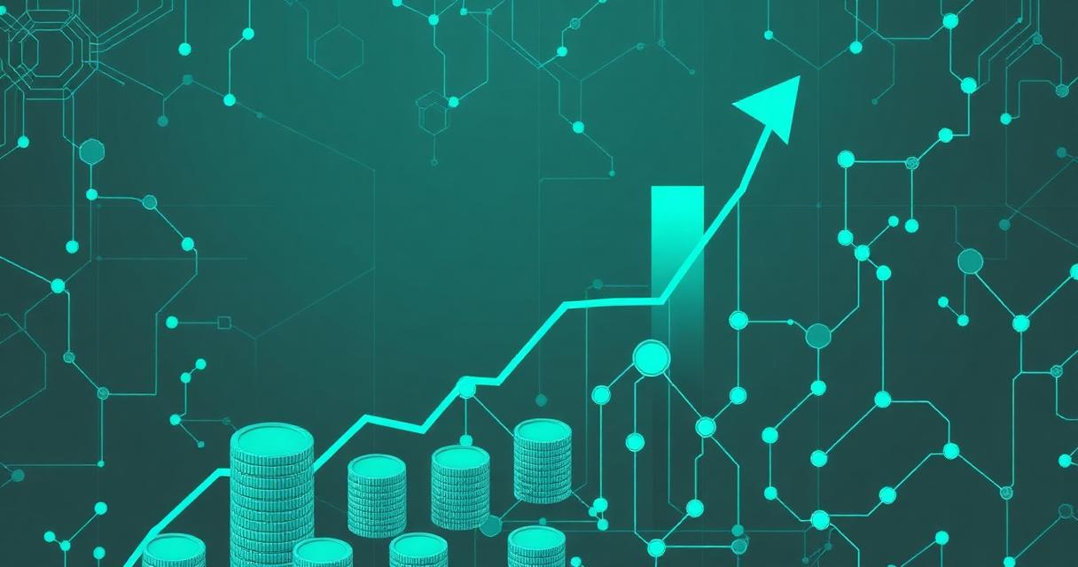 Abstract chart with coins and circuit pattern representing technology insurance cost